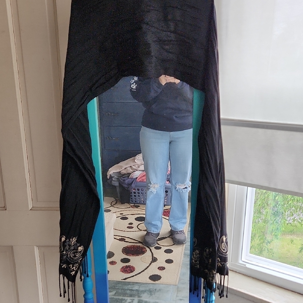 Elegant Black Embroidered Scarf